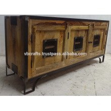 Industrial Urban Loft Metal Wooden Cabinet Natural Finish